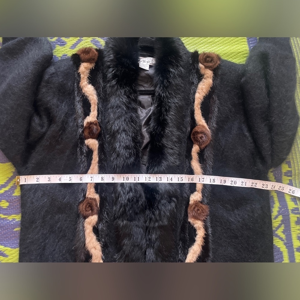 Vintage 80% Angora Rabbit Hair Bumber Coat Jacket Black Fur Trim Size Small - Picture 11 of 13